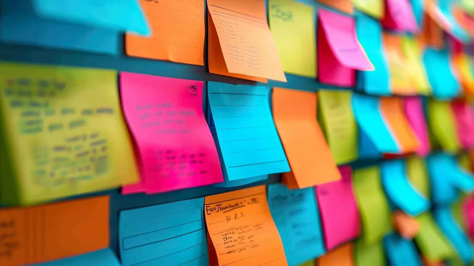 Colourful planning notes organized across a workspace