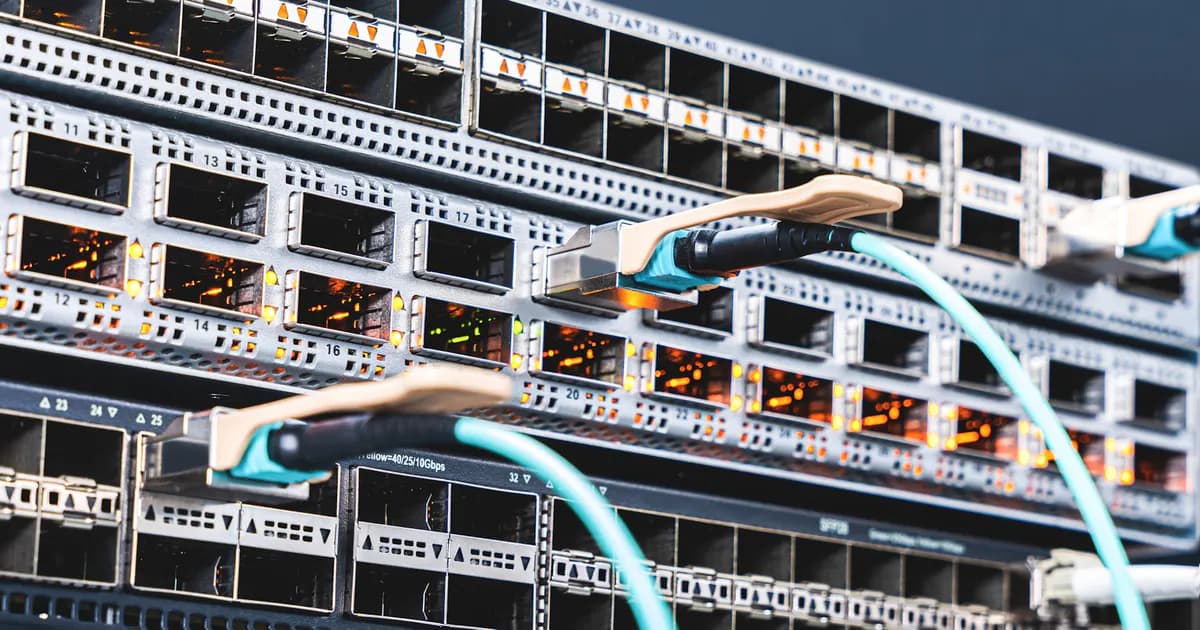 Network cables connected to data center equipment
